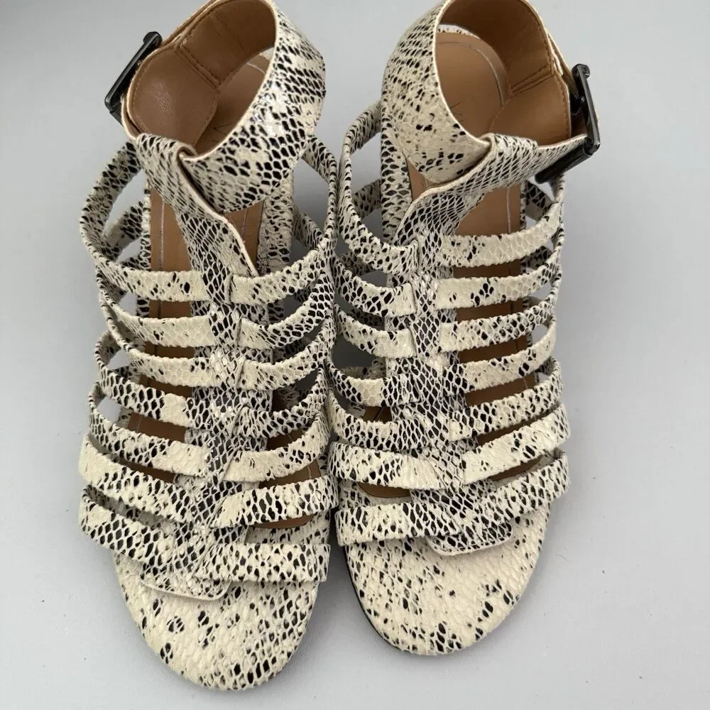 Vionic Sami Block Heel Sandal 6.5 Caged Black White Snake Print Very Comfy NWOB